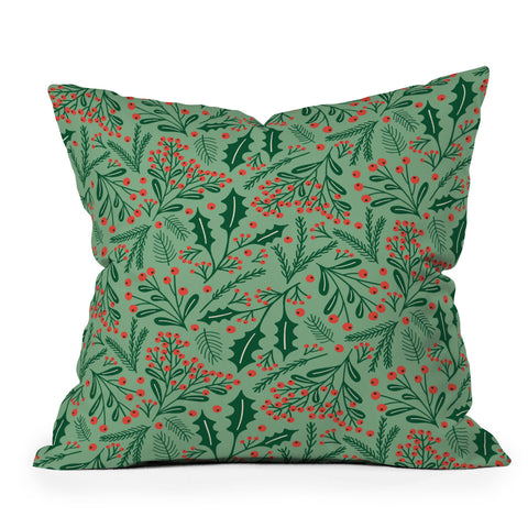 carriecantwell Winter Holiday Floral Throw Pillow