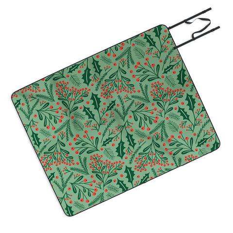 carriecantwell Winter Holiday Floral Picnic Blanket