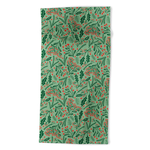carriecantwell Winter Holiday Floral Beach Towel