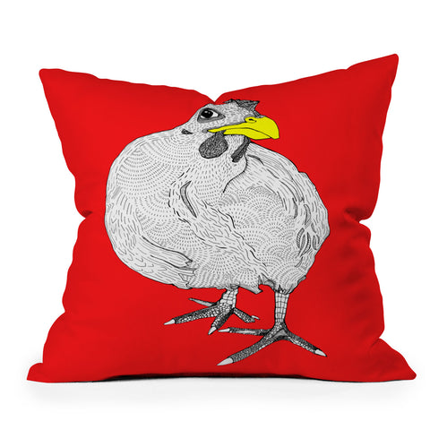 Casey Rogers Chicken Yellow Outdoor Throw Pillow