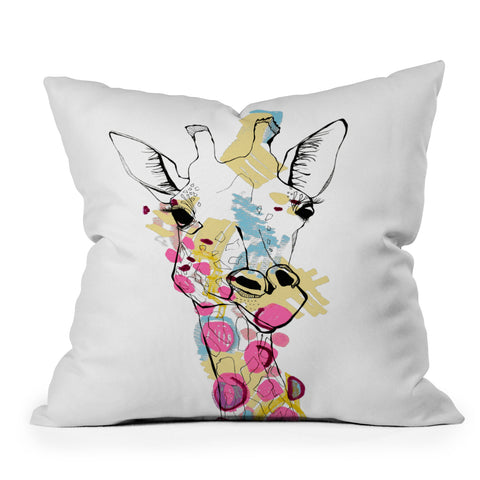 Casey Rogers Giraffe Color Outdoor Throw Pillow