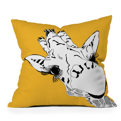Casey Rogers Giraffe Yellow Outdoor Throw Pillow