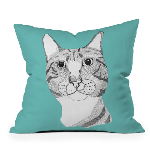 Casey Rogers Tabby Cat Outdoor Throw Pillow