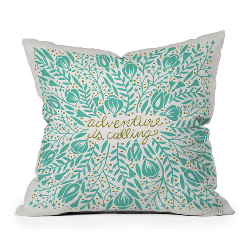Cat Coquillette Adventure is Calling Mint Outdoor Throw Pillow
