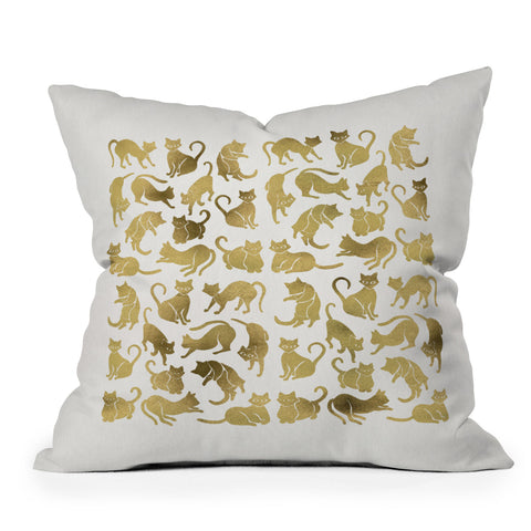 Cat Coquillette Cat Positions in Gold Outdoor Throw Pillow