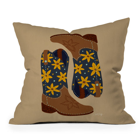 Cat Coquillette Cowgirl Boots Teal Yellow Outdoor Throw Pillow