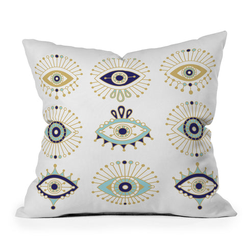 Cat Coquillette Evil Eye Collection on White Outdoor Throw Pillow