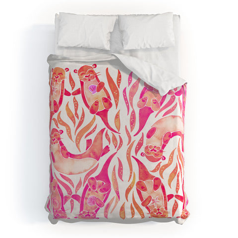 Cat Coquillette Five Otters Pink Ombre Duvet Cover