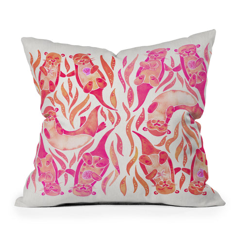 Cat Coquillette Five Otters Pink Ombre Outdoor Throw Pillow