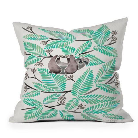 Cat Coquillette Happy Sloth Outdoor Throw Pillow