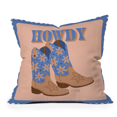 Cat Coquillette Howdy Cowgirl Blue Peach Outdoor Throw Pillow