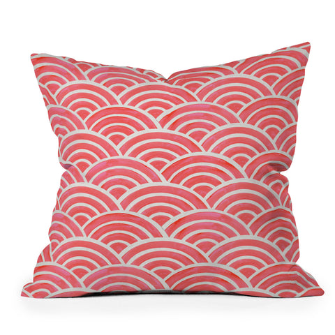 Cat Coquillette Japanese Seigaiha Wave Coral Outdoor Throw Pillow