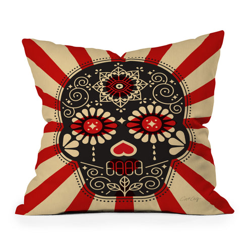 Cat Coquillette Mexican Sugar Skull Outdoor Throw Pillow