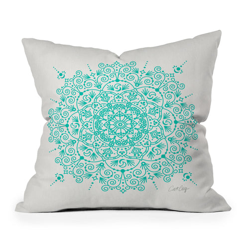 Cat Coquillette Moroccan Mandala Turquoise Outdoor Throw Pillow