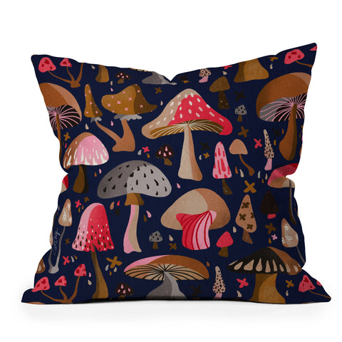 Cat Coquillette Mushroom Collection Navy Outdoor Throw Pillow
