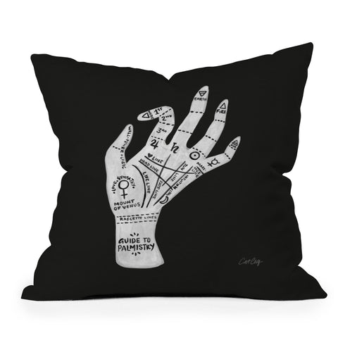 Cat Coquillette Palmistry White on Black Outdoor Throw Pillow