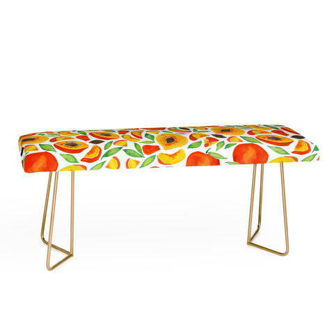 Cat Coquillette Peaches Green Leaves Bench