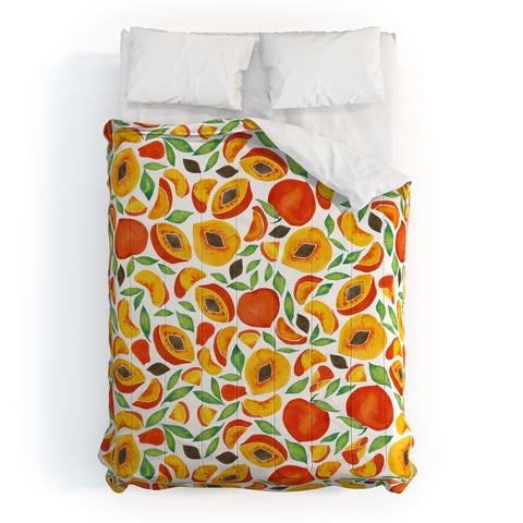 Cat Coquillette Peaches Green Leaves Comforter