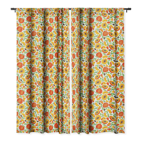 Cat Coquillette Peaches Green Leaves Blackout Window Curtain
