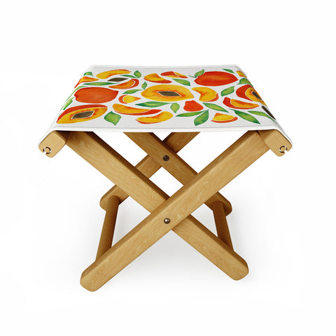 Cat Coquillette Peaches Green Leaves Folding Stool