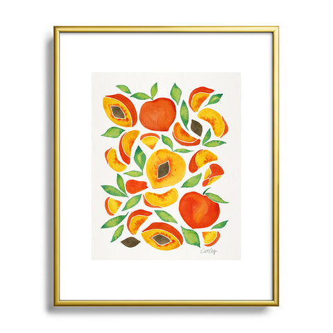 Cat Coquillette Peaches Green Leaves Metal Framed Art Print
