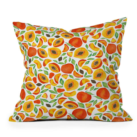 Cat Coquillette Peaches Green Leaves Outdoor Throw Pillow