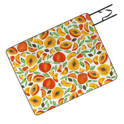 Cat Coquillette Peaches Green Leaves Picnic Blanket