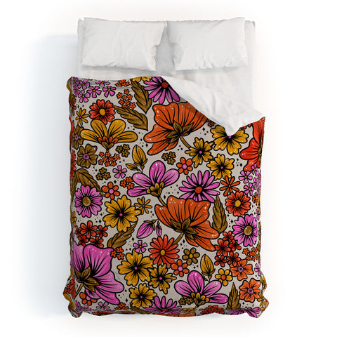 Cat Coquillette Retro Flower Power Pink Red Duvet Cover