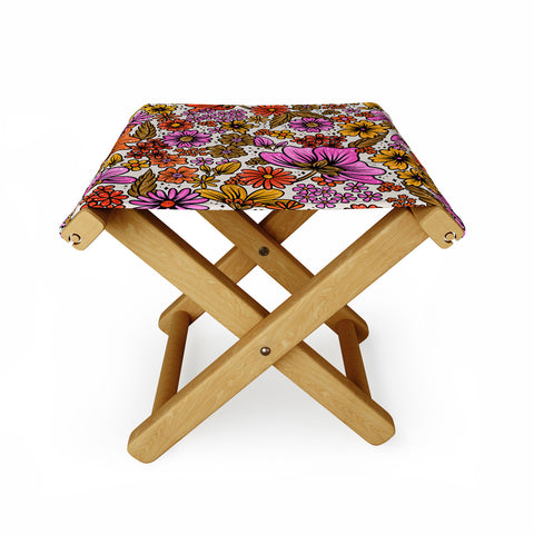 Cat Coquillette Retro Flower Power Pink Red Folding Stool