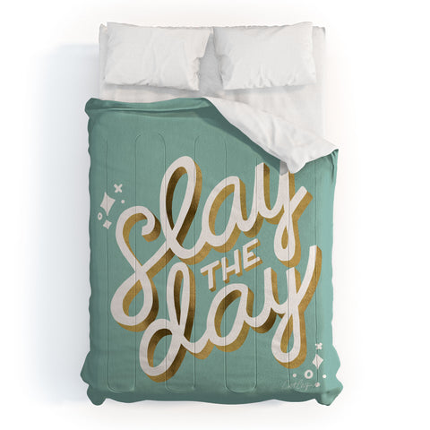 Cat Coquillette Slay the Day Mint Gold Comforter