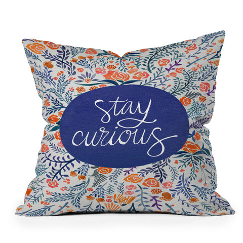 Cat Coquillette Stay Curious Navy Red Outdoor Throw Pillow