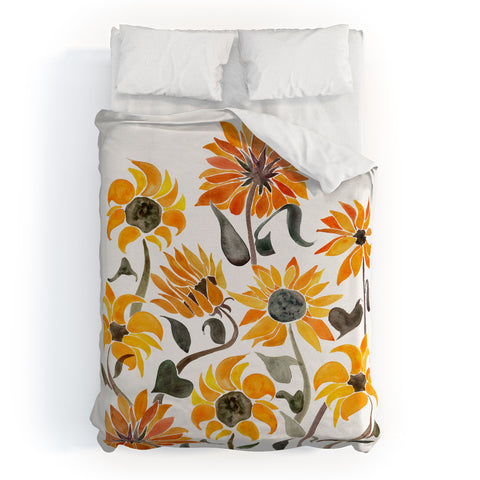 Cat Coquillette Sunflower Watercolor Yellow Duvet Cover