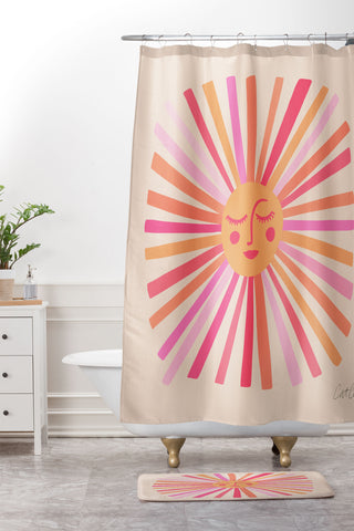Cat Coquillette Sunshine Pink Shower Curtain And Mat