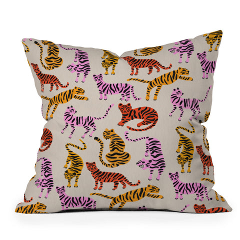 Cat Coquillette Tiger Collection Pink Yellow Outdoor Throw Pillow