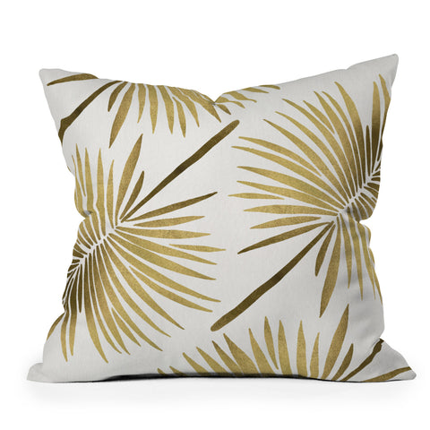 Cat Coquillette Tropical Fan Palm Gold Pattern Outdoor Throw Pillow