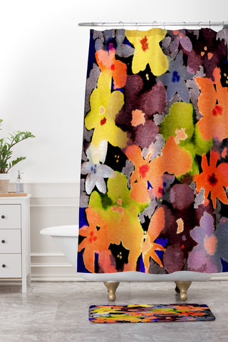 CayenaBlanca Abstract Flowers Shower Curtain And Mat