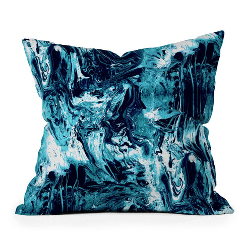 CayenaBlanca Blue Marble Outdoor Throw Pillow