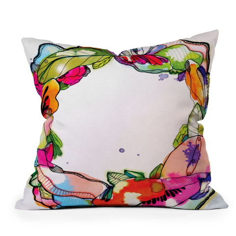 CayenaBlanca Floral Frame Outdoor Throw Pillow