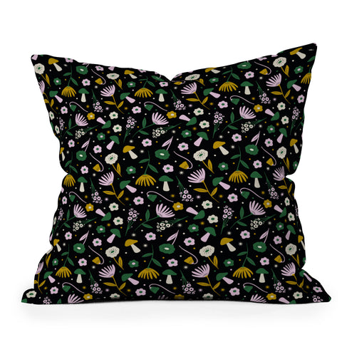 Charly Clements Magic Mushroom Forest Pattern Outdoor Throw Pillow