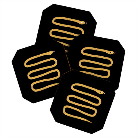 Charly Clements Minimal Snake Black and Gold Coaster Set