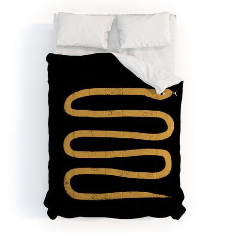Charly Clements Minimal Snake Black and Gold Comforter