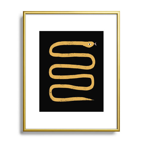 Charly Clements Minimal Snake Black and Gold Metal Framed Art Print