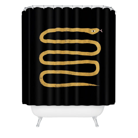 Charly Clements Minimal Snake Black and Gold Shower Curtain