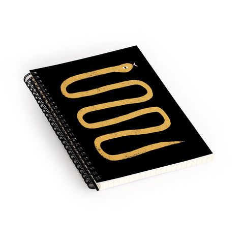 Charly Clements Minimal Snake Black and Gold Spiral Notebook