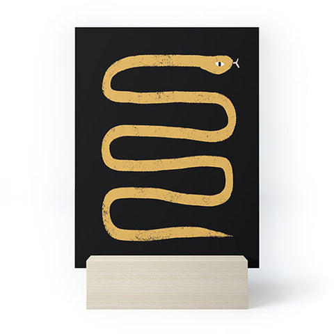 Charly Clements Minimal Snake Black and Gold Mini Art Print