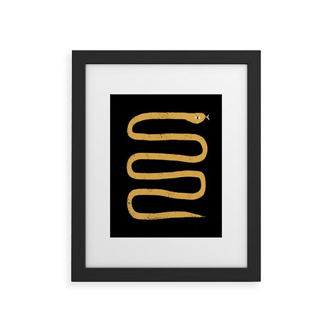 Charly Clements Minimal Snake Black and Gold Framed Art Print