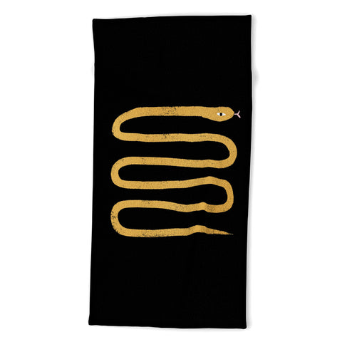 Charly Clements Minimal Snake Black and Gold Beach Towel