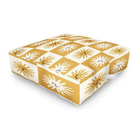 Charly Clements Vintage Checkered Sunshine Outdoor Floor Cushion