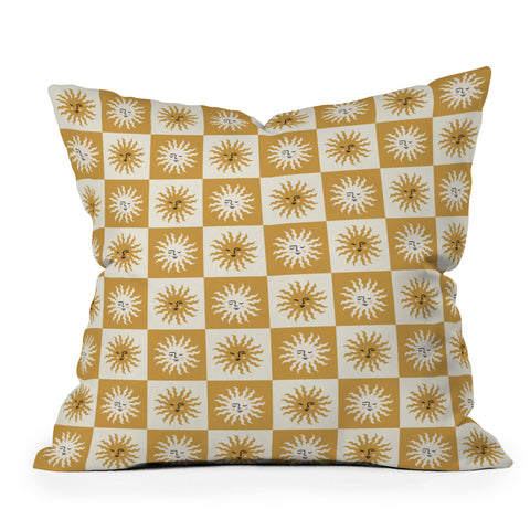 Charly Clements Vintage Checkered Sunshine Outdoor Throw Pillow