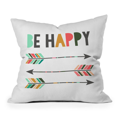 Chelcey Tate Be Happy Outdoor Throw Pillow